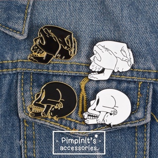 🇹🇭 พร้อมส่ง : 💀 เข็มกลัดลายเซ็ทเลียนแบบหัวกระโหลกขาว-ดำ | Black &amp; White Skull Imitation Enamel Brooch Pin Set.