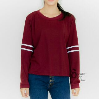 MAROON Long-sleeved T-shirt with Line