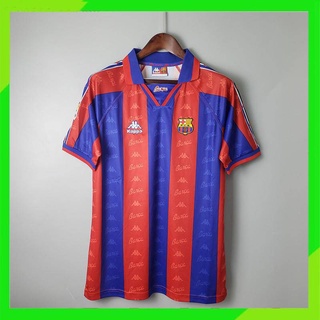 เสื้อกีฬาแขนสั้น ลายทีมชาติฟุตบอล Barcelona 96-97 ชุดเหย้า สไตล์เรโทร