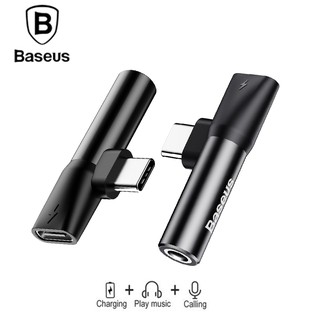 baseus 2 In 1 Dual Type-C Headphone Audio Adapter Charger Splitter อะแดปเตอร์สำหรับ For Huawei Xiaomi audio converter