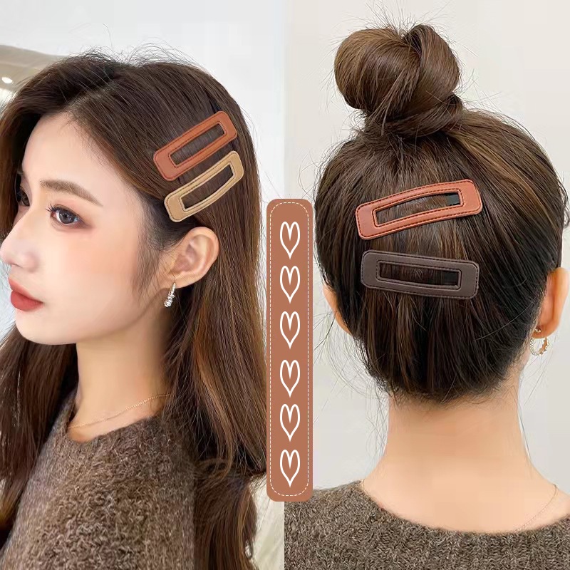 กิ๊บติดผมหนัง ทรงสี่เหลี่ยม สีแคนดี้ สไตล์เกาหลี สําหรับผู้หญิง - รูปที่ 2