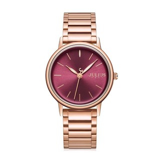 JULIUS WATCH JA1262 C สีโรสโกลด์หน้าปัดแดง (ROSEGOLD/REDWINE)นาฬิกาข้อมือผู้หญิง แบรนด์เกาหลี แฟชั่นฮิตของแท้ สายสแตนเลส