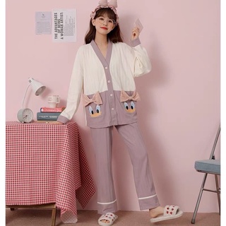 set2ชิ้นเสื้อแขนยาวคอวีกระดุมผ่าหน้า