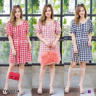 👗Pfashion [ส่งไว!!🚛] P10834 เดรส #สาวอวบ แขนตุ๊กตาลายสก็อต Dress #สาวอวบ Plaid Doll Sleeve