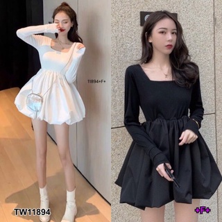 👗Pfashion [ส่งไว!!🚛] P11894 เดรสแขนยาวกระโปรงจีบ Long sleeve pleated skirt dress