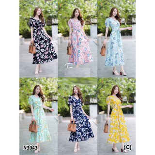 MaxiDress แม็กซี่เดรส แขนตุ๊กตา ผ้าหางกระรอก ผูกโบเอว งานเรียบๆ