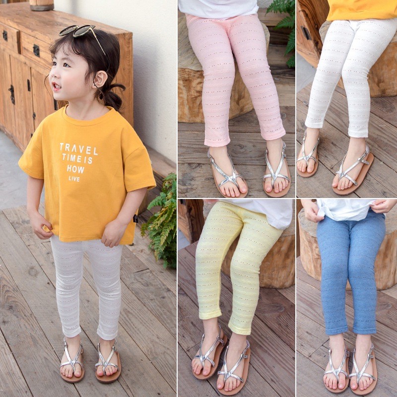 พร้อมส่ง‼️กางเกงเด็ก เลกกิ้งเด็ก สีพาสเทล ผ้าฝ้ายนุ่มและสบาย ลายฉลุสไตล์เกาหลี