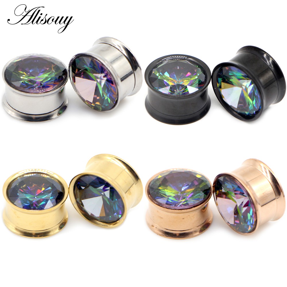 Alisouy 2PCS Flared ปลั๊กหูอุโมงค์เพทายคริสตัลต่างหู Earlobe เจาะ Expanders สกรูหู Stretcher Gauges Body เครื่องประดับ
