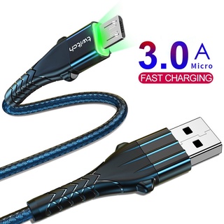 สายชาร์จ Micro USB 3A ไนล่อนถัก ทนทาน ไฟแสดงสถานะ LED