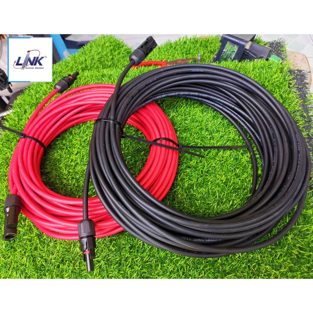 สายไฟโซล่าเซลล์ PV 6 SQMM ยี่ห้อ LINK [CB-1060B-R-1] สีดำ 25 เมตร และแดง 25 เมตร (รวม 50 เมตร) พร้อมหัว Mc4