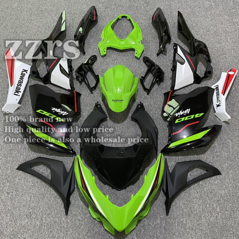 แฟริ่งแยกชิ้น kawasaki ninja 400ชุดสีนินจา 400 สีเขียวสีดำสีเทาจำหน่ายชุดแฟริ่ง bigbike ทุกรุ่นแฟริ่