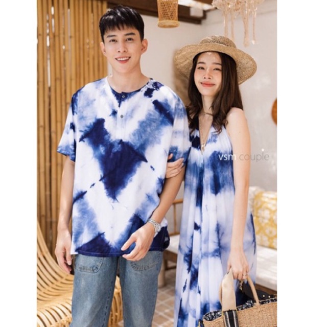 📌ทักก่อนสั่ง📌533 ชุดเซทคู่รัก งานมัดย้อม เดรสคล้องคอ+เสื้อ อก48”  VSM