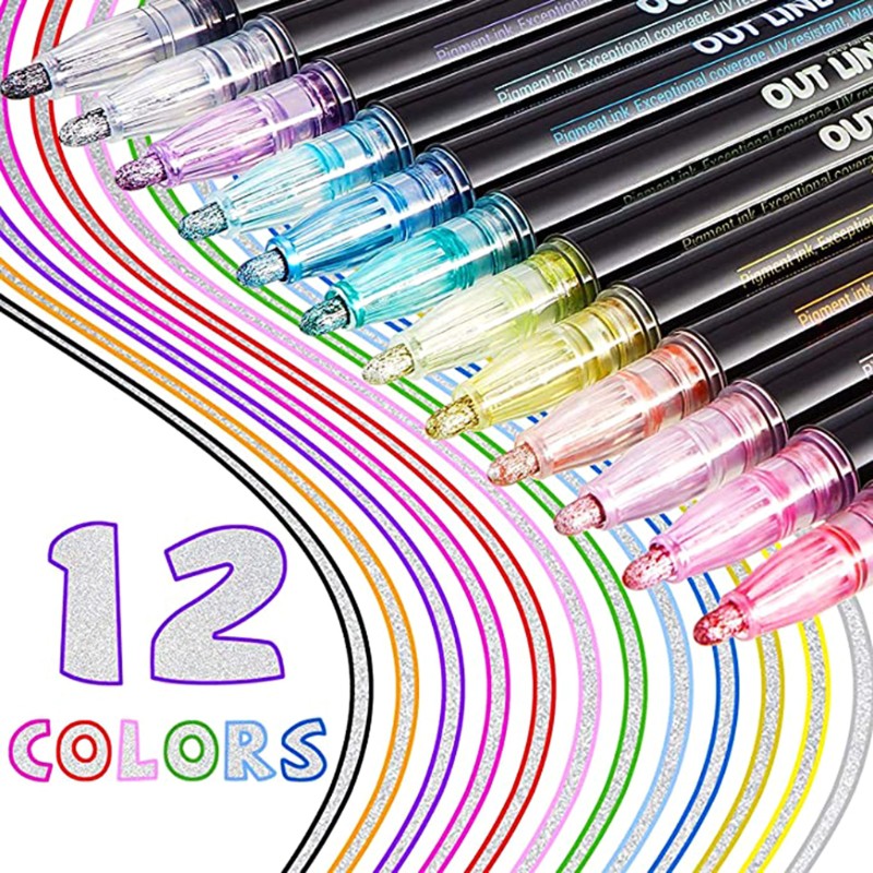 ปากกามาร์กเกอร์สีเมทัลลิกสําหรับวาดภาพระบายสี 8 / 12 ชิ้น