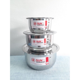 Sun หม้อแขก14,18,22 ซม.F ตราพระอาทิตย์ ไม่ขึ้นสนิม