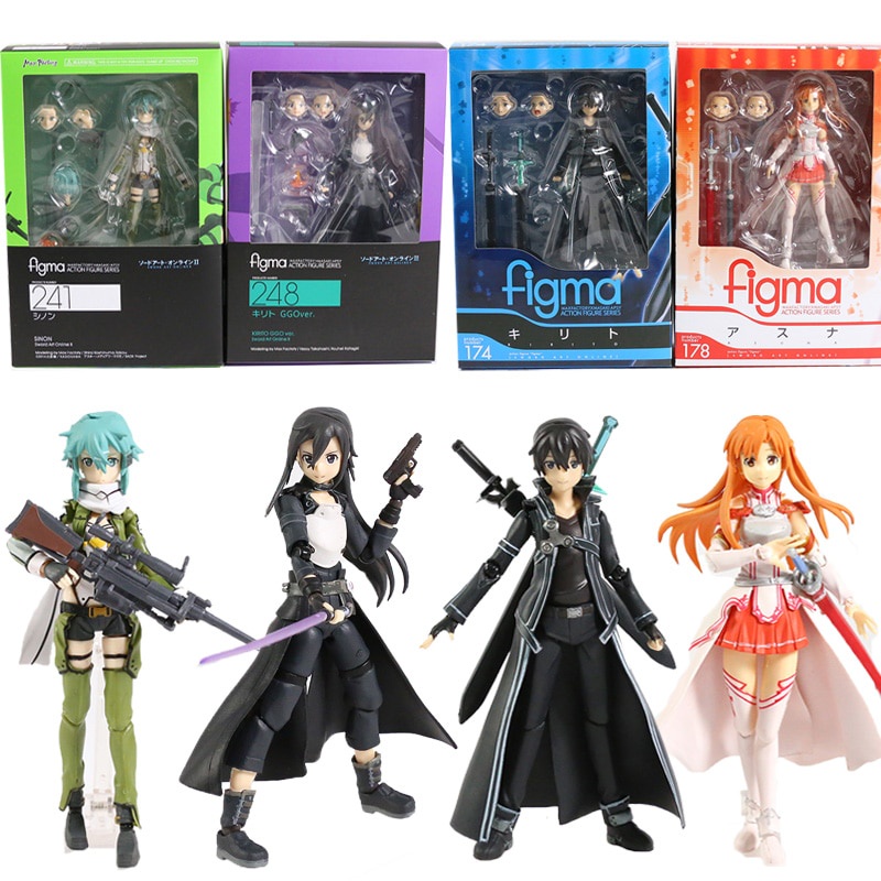 ตุ๊กตาฟิกเกอร์ Figma Sword Art Online Kirito 174 248 Asuna 178 Sinon 241 ABS PVC ของเล่นสําหรับเด็ก