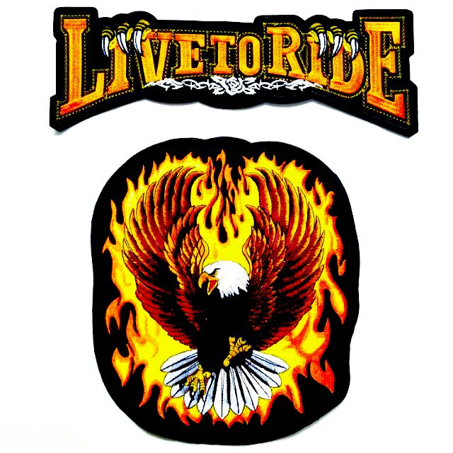 ซื้อคู่ถูกกว่า ตัวรีดติดหลังเสื้อขนาดใหญ่ Live to Ride + Flaming Eagle Harley Davidson Iron on back 