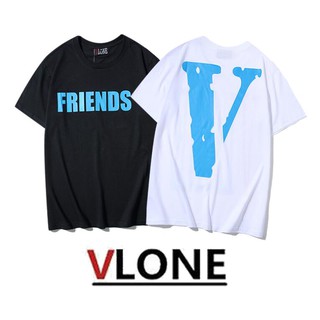 เสื้อยืดแขนสั้นผ้าฝ้ายพิมพ์ลาย Vlone หลวมและสบาย