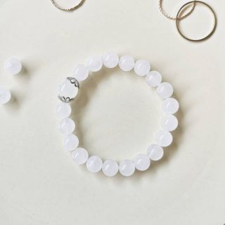 white agate × white carnelian กำไล​หิน​ธรรมชาติ​แท้​ หินอะเกต หินคาร์นีเลี่ยน