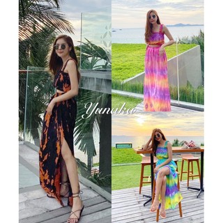 Yunaka ชุดเซ็ต 2 ชิ้น กระโปรงยาว Hawaii Tie dye set เสื้อครอป เสื้อสายเดี่ยว ทะเล อก 36 เอว 48