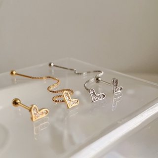 Hadesories One Heart Drop Earrings ต่างหูรูปหัวใจพร้อมโซ่ห้อย