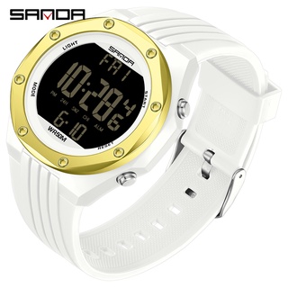 Sanda นาฬิกาข้อมือดิจิทัล LED อเนกประสงค์ กันน้ํา สีพื้น 6093-6