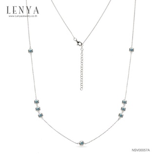 Lenya Jewelry สร้อยคอเงินแท้ 925 ชุบโรเดียม ประดับบลูโทแพซ (Blue topaz) ดีไซน์เรียบหรูไม่เหมือนใคร