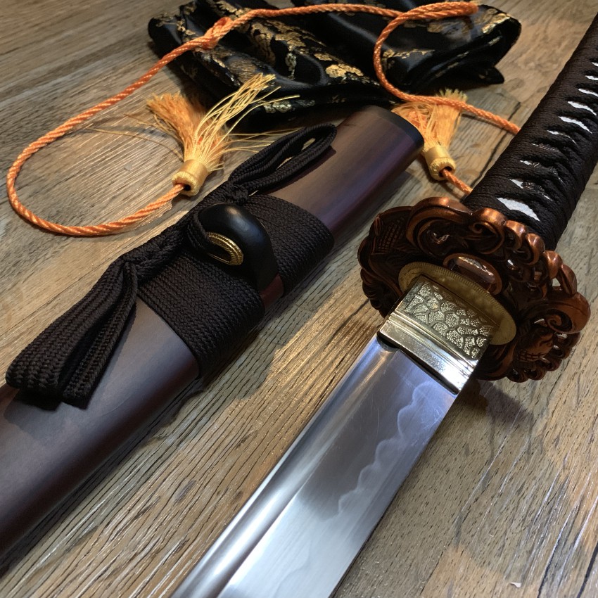 Black Samurai ดาบคาตานะ ดาบซามูไร T10 60HRC Katana 103cm ฮามอนแท้ แต่งครบ