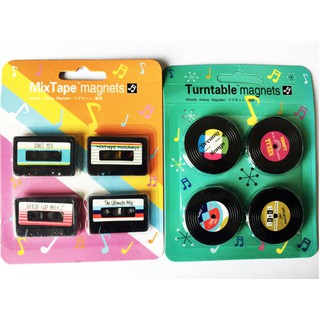 🎵แม่เหล็กติดตู้เย็นMixTape™ and Turntable™ magnets ดนตรี  4 ชิ้น 🎶