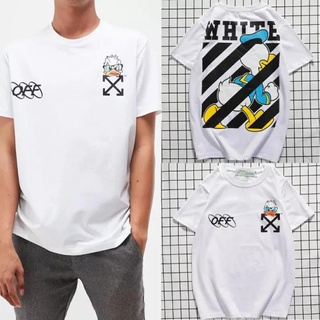 【hot tshirts】OFF WHITE เสื้อยืดคอกลมลายการ์ตูนลูกศรสีขาวดำสำหรับผู้ชายและผู้หญิง sLMc2022