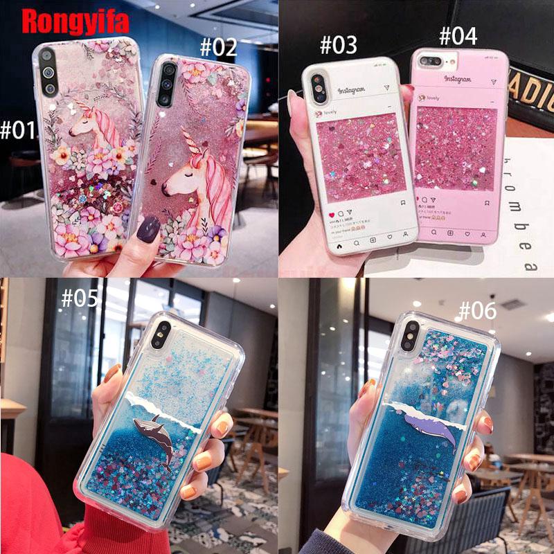 For Samsung Galaxy A9 2018 A30 A40 A50 A50S A30S A70 M10 A40S case Quicksand Unicorn Liquid Flower Bling Soft Cover