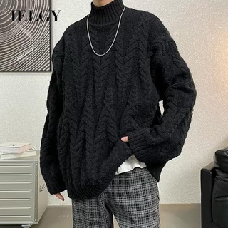 Ielgy เสื้อกันหนาวลําลอง คอกลม ทรงหลวม สีพื้น สําหรับผู้ชาย