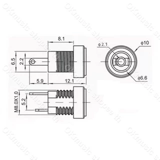 (จำนวน 1 ชิ้น) ซ็อกเก็ตDCชาร์จ ตัวเมีย DC022B DC 5.5*2.1 มม. รูกลมพร้อมน็อตลวดเชื่อม 2 ขา