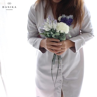 DANIKA -PARISIAN DRESS SET (FREE SIZE , XL) ชุดนอนเดรสกระโปรง แขนยาว ผ้า Diamond Satin ชุดนอนใส่สบาย ชุดนอนปักชื่อ