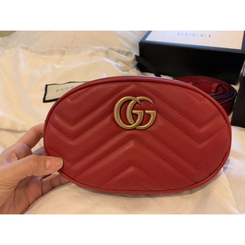 Gucci : Marmont Belt Bag in RED แท้ 100%