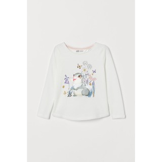 H&amp;M ชุดเด็ก เสื้อเด็กผู้หญิง เสื้อยืด แขนยาว สีขาว ลายกระต่าย Thumper (Bambi)