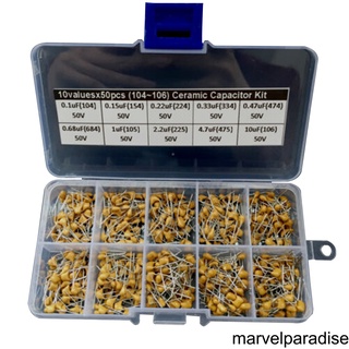 500 Pcs/set Ceramic Capacitors 0 1uF-10uF 10 Values Capacitor Assorted Kit Electronic Components