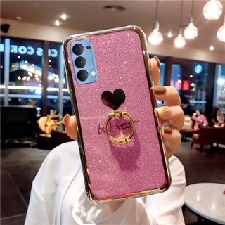 ใหม่ 2020 เคสโทรศัพท์ OPPO Reno 4 Pro 4G Version Reno4 Cover Bling Glitter Be Loved ซิลิโคน Softcase with Ring Holder Case