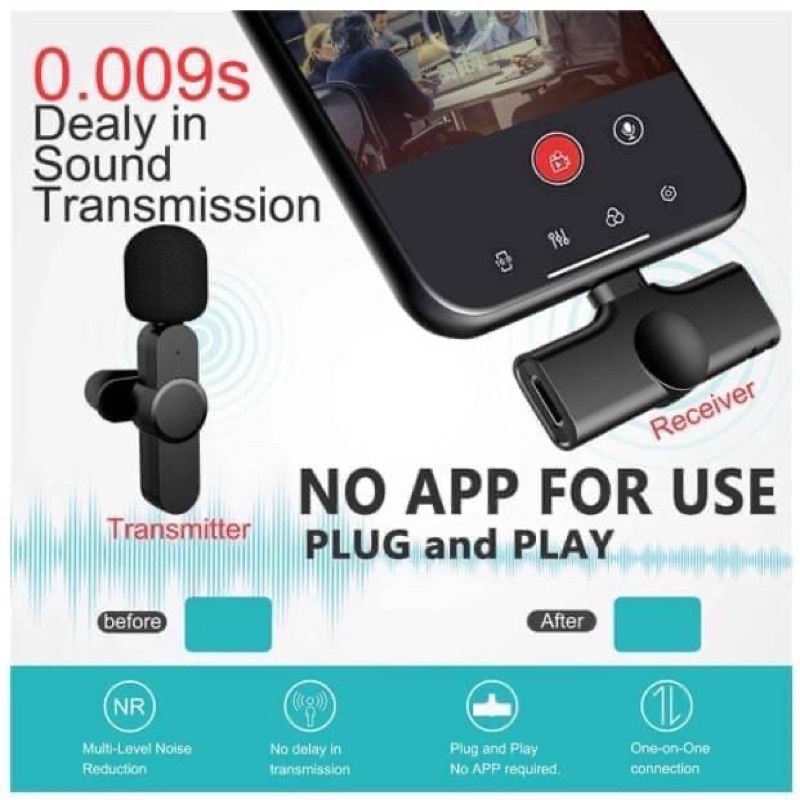 Wireless Microphone ไมโครโฟนไร้สายขนาดเล็ก เหมาะสำหรับบันทึกวิดีโอ ไลฟ์ขายของ สอนออนไลน์ ไมค์ไร้สาย