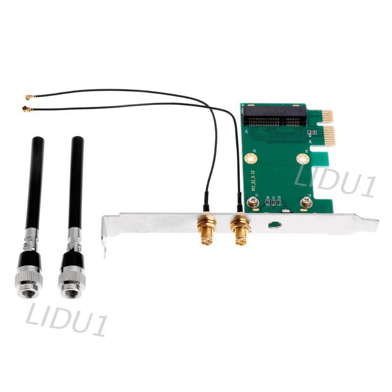 LIDU Wireless Wifi Network Card Mini PCI-E To PCI-E 1X Desktop Adapter + 2 Antennas