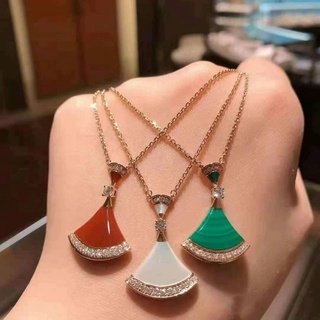 Bvlgari สร้อยคอโซ่ จี้รูปพัด 18K สีโรสโกลด์ ขนาดเล็ก หรูหรา เครื่องประดับ สําหรับผู้หญิง G831