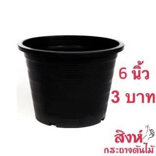 กระถางต้นไม้พลาสติกสีดำ 6 นิ้ว