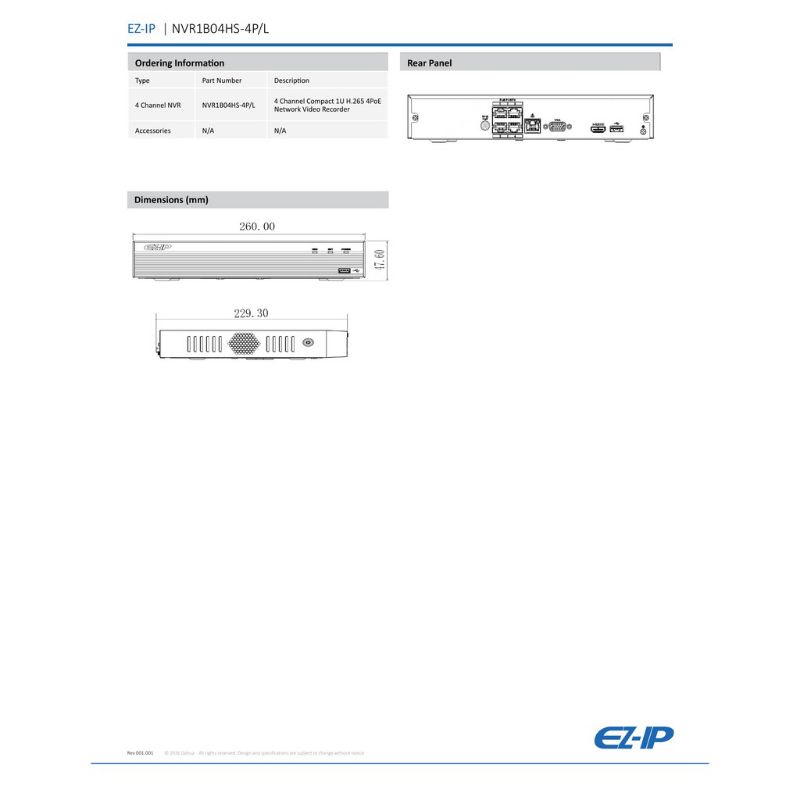 Dahuaเครื่องบันทึกNVR EZ-IP รุ่น NVR1B04HS-4P/L H.265 รองรับกล้องIP 4Channel PoEในตัว - รูปที่ 2