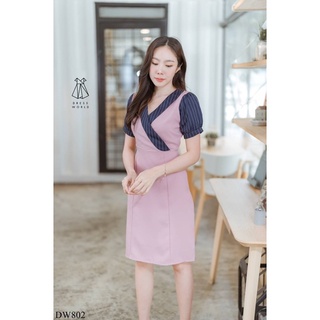 💜💜พร้อมส่ง Minidress เดรสทรูโทน รุ่นนี้น่ารักมาก เดรสใส่ทำงาน งานป้าย Dress world