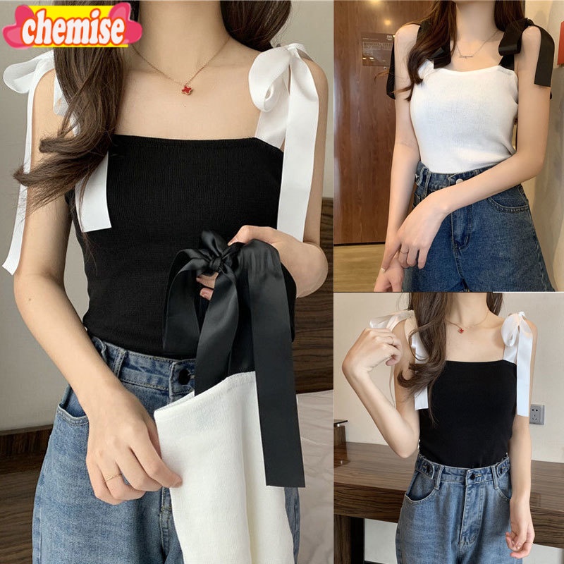 Chemisegrace 98038 พร้อมส่ง สายเดี่ยวแฟชั่นผู้หญิง สายเดี่ยวค ถักนิตติ้ง คอเหลี่ยม เซ็กซี่ สไตล์เกาหลี ผ้ายืดนิ่ม