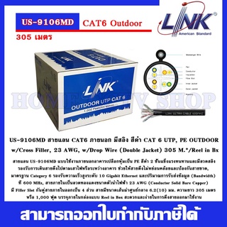 US-9106MD สายแลน CAT6 ภายนอก มีสลิง สีดำ CAT 6 UTP, PE OUTDOOR w/Cross Filler, 23 AWG, w/Drop Wire (Double Jacket) 305M