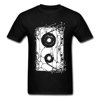 [ท็อปส์ซูเก๋] 80 ของ Retro Cassette เสื้อยืดแขนสั้นเสื้อสีดํา &amp; Tees ร็อคดีเจเพลงเสื้อยืด Crewn #_c