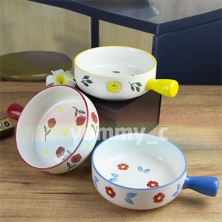 Ceramic tableware จานชามผลไม้ผลไม้ลายเพ้นท์ลายดอกไม้ชามเซรามิคชามเล็กมีหูจับ