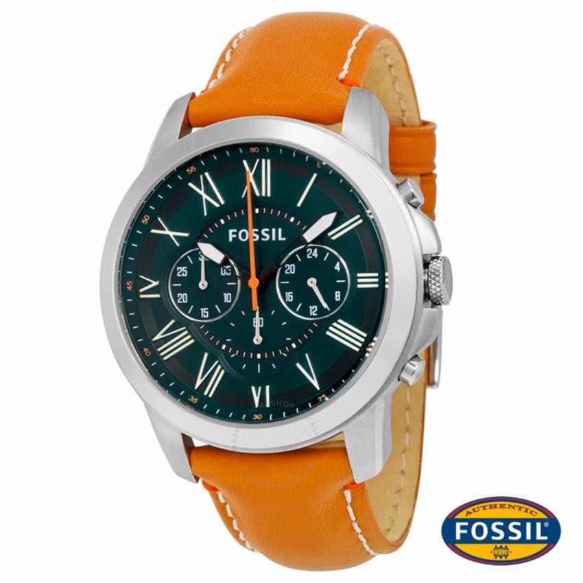 นาฬิกาข้อมือ Fossil FS4918 Grant Chronograph White Dial Black Leather Men's Watch