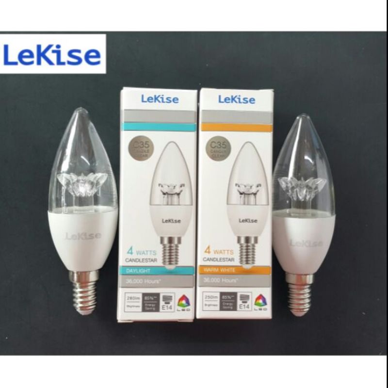 Lekise Led หลอดใส ขั้ว E14 รุ่น C35 Candlestar 4W DL/WW หลอดจำปา แสงขาว/แสงวอร์ม