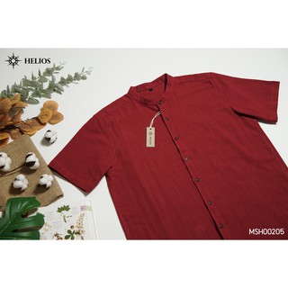 เสื้อแขนสั้นลำลอง สีแดง Mens casual mandarin collar shirt short sleeve